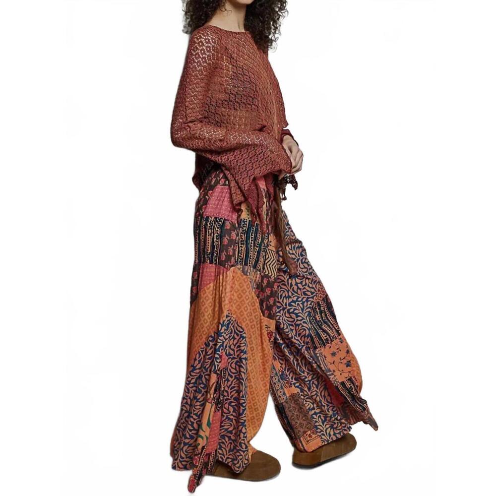 NEW POL vintage patchwork wide leg pants with pockets in orange - Picture 3 of 7